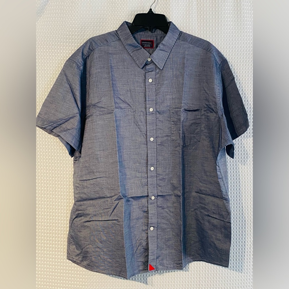 Men’s Untuckit Blue XXXL Short Sleeve Button-Down, Cotton - Preppy Casual Summer
